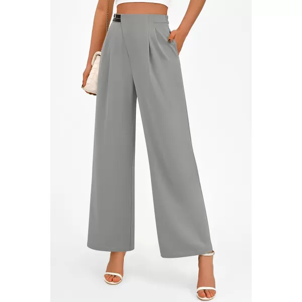 PRETTYGARDEN Womens Wide Leg Pants Dressy High Waisted Business Casual Work Office Suit Palazzo Pant TrousersGrey