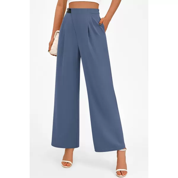 PRETTYGARDEN Womens Wide Leg Pants Dressy High Waisted Business Casual Work Office Suit Palazzo Pant TrousersGrey Blue