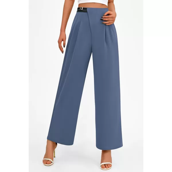 PRETTYGARDEN Womens Wide Leg Pants Dressy High Waisted Business Casual Work Office Suit Palazzo Pant TrousersGrey Blue