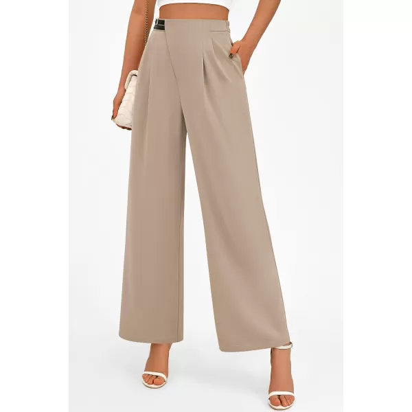 PRETTYGARDEN Womens Wide Leg Pants Dressy High Waisted Business Casual Work Office Suit Palazzo Pant TrousersLight Khaki