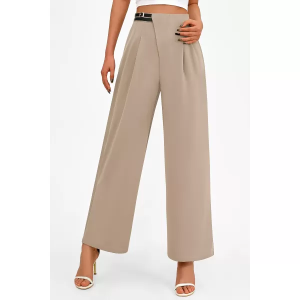 PRETTYGARDEN Womens Wide Leg Pants Dressy High Waisted Business Casual Work Office Suit Palazzo Pant TrousersLight Khaki