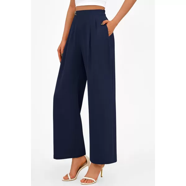 PRETTYGARDEN Womens Wide Leg Pants Dressy High Waisted Business Casual Work Office Suit Palazzo Pant TrousersNavy