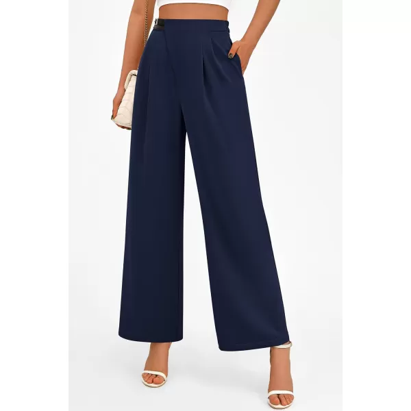 PRETTYGARDEN Womens Wide Leg Pants Dressy High Waisted Business Casual Work Office Suit Palazzo Pant TrousersNavy