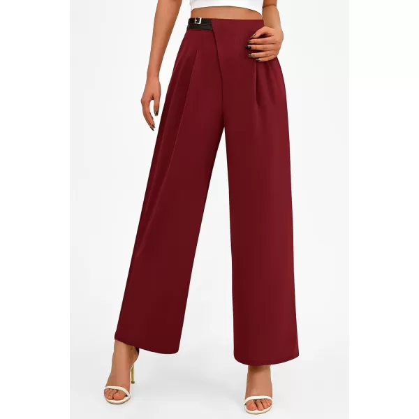 PRETTYGARDEN Womens Wide Leg Pants Dressy High Waisted Business Casual Work Office Suit Palazzo Pant TrousersWine Red