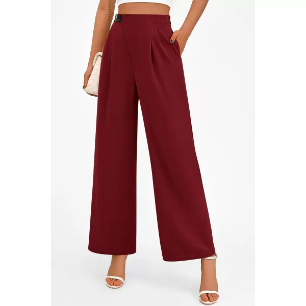PRETTYGARDEN Womens Wide Leg Pants Dressy High Waisted Business Casual Work Office Suit Palazzo Pant TrousersWine Red