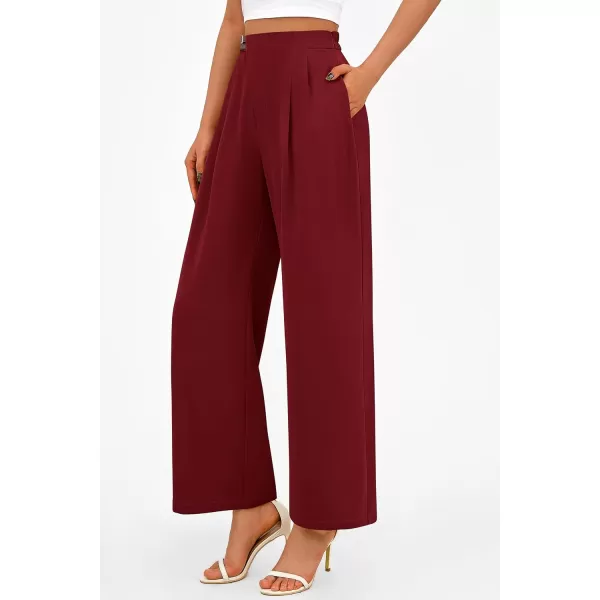 PRETTYGARDEN Womens Wide Leg Pants Dressy High Waisted Business Casual Work Office Suit Palazzo Pant TrousersWine Red