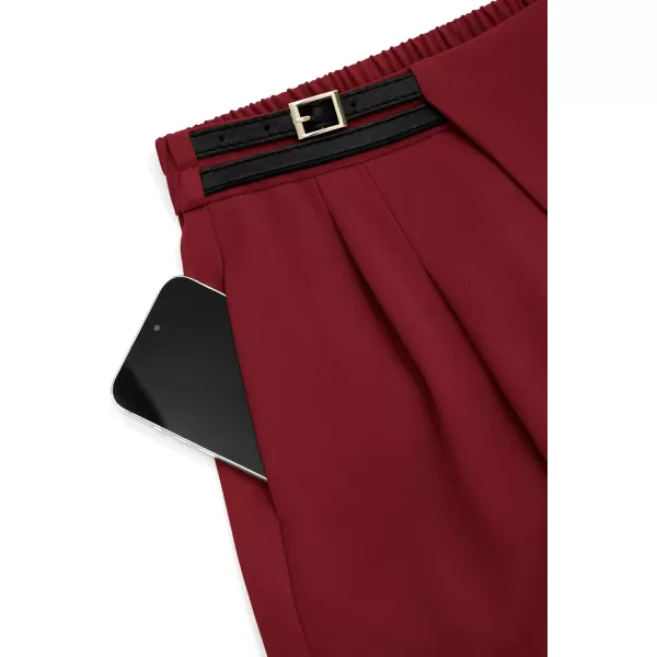 PRETTYGARDEN Womens Wide Leg Pants Dressy High Waisted Business Casual Work Office Suit Palazzo Pant TrousersWine Red