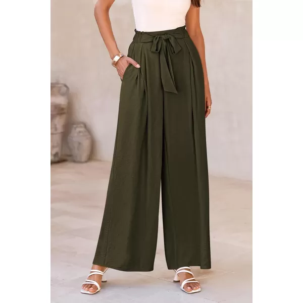PRETTYGARDEN Womens Wide Leg Work Pants Business Casual High Waisted Loose Palazzo Trouser Summer ClothesArmy Green