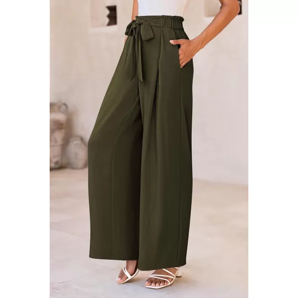 PRETTYGARDEN Womens Wide Leg Work Pants Business Casual High Waisted Loose Palazzo Trouser Summer ClothesArmy Green
