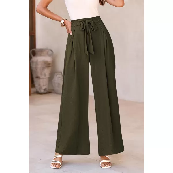 PRETTYGARDEN Womens Wide Leg Work Pants Business Casual High Waisted Loose Palazzo Trouser Summer ClothesArmy Green