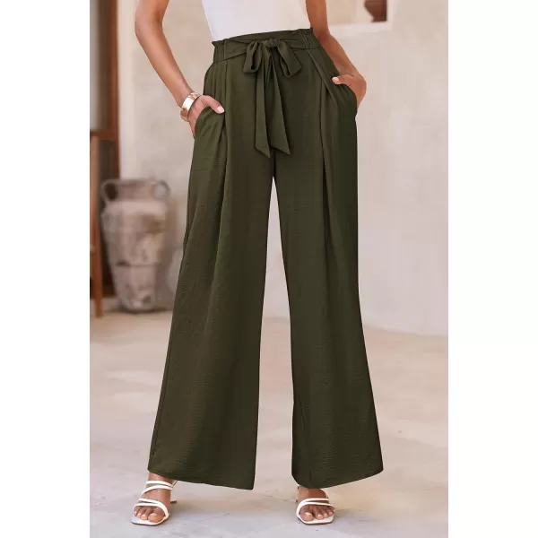 PRETTYGARDEN Womens Wide Leg Work Pants Business Casual High Waisted Loose Palazzo Trouser Summer ClothesArmy Green