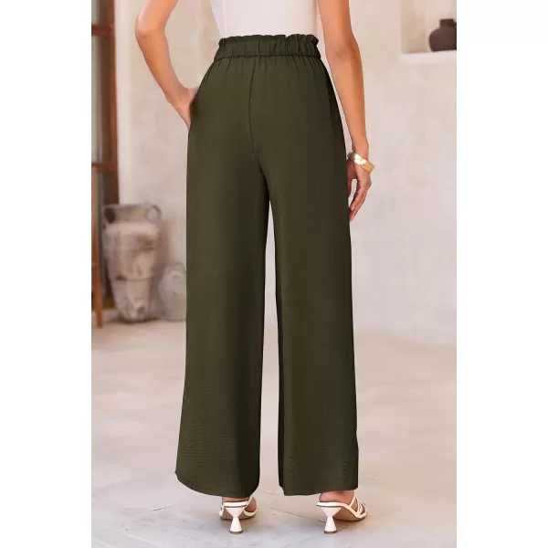 PRETTYGARDEN Womens Wide Leg Work Pants Business Casual High Waisted Loose Palazzo Trouser Summer ClothesArmy Green