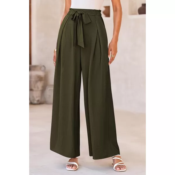 PRETTYGARDEN Womens Wide Leg Work Pants Business Casual High Waisted Loose Palazzo Trouser Summer ClothesArmy Green