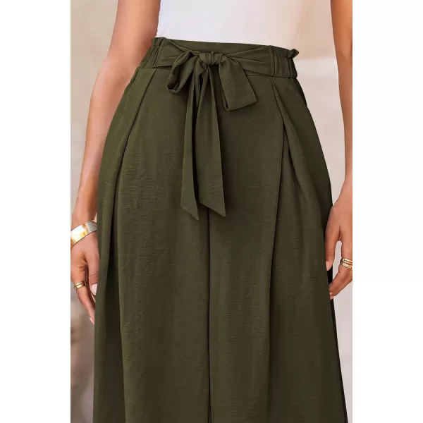 PRETTYGARDEN Womens Wide Leg Work Pants Business Casual High Waisted Loose Palazzo Trouser Summer ClothesArmy Green