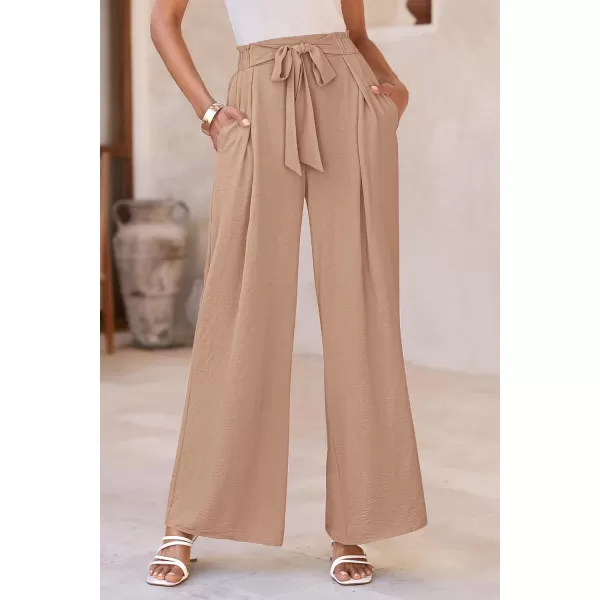 PRETTYGARDEN Womens Wide Leg Work Pants Business Casual High Waisted Loose Palazzo Trouser Summer ClothesCamel