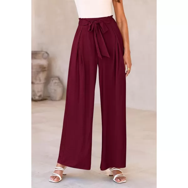 PRETTYGARDEN Womens Wide Leg Work Pants Business Casual High Waisted Loose Palazzo Trouser Summer ClothesWine Red