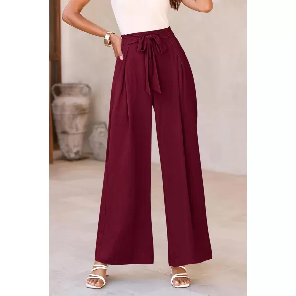 PRETTYGARDEN Womens Wide Leg Work Pants Business Casual High Waisted Loose Palazzo Trouser Summer ClothesWine Red