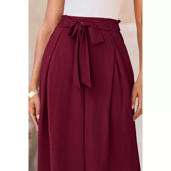 PRETTYGARDEN Womens Wide Leg Work Pants Business Casual High Waisted Loose Palazzo Trouser Summer ClothesWine Red