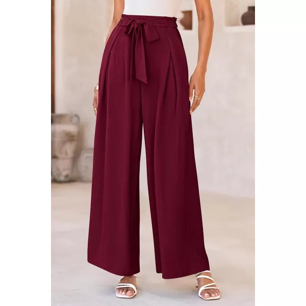 PRETTYGARDEN Womens Wide Leg Work Pants Business Casual High Waisted Loose Palazzo Trouser Summer ClothesWine Red