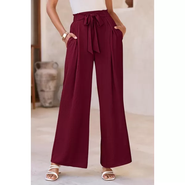 PRETTYGARDEN Womens Wide Leg Work Pants Business Casual High Waisted Loose Palazzo Trouser Summer ClothesWine Red
