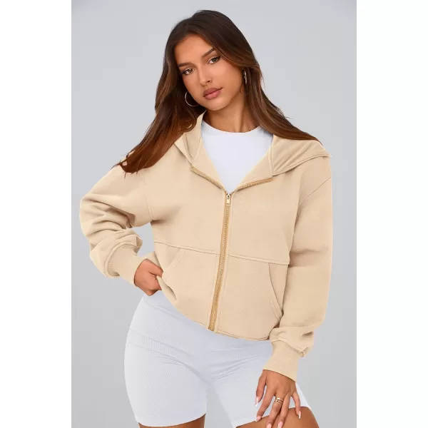 PRETTYGARDEN Womens Zip Up Hoodie Sweatshirt Y2K Fall Fashion Clothes Long Sleeve Loose Fit Pockets Casual Trendy JacketApricot