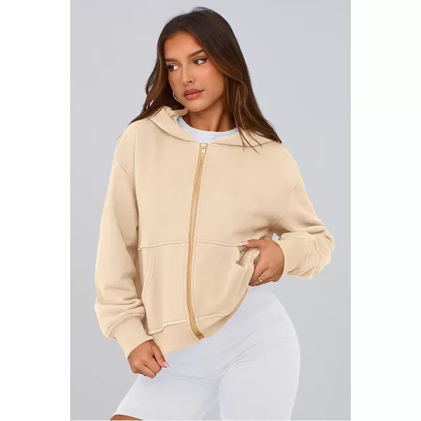 PRETTYGARDEN Womens Zip Up Hoodie Sweatshirt Y2K Fall Fashion Clothes Long Sleeve Loose Fit Pockets Casual Trendy JacketApricot