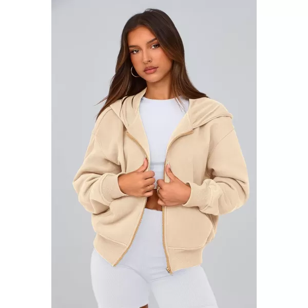 PRETTYGARDEN Womens Zip Up Hoodie Sweatshirt Y2K Fall Fashion Clothes Long Sleeve Loose Fit Pockets Casual Trendy JacketApricot