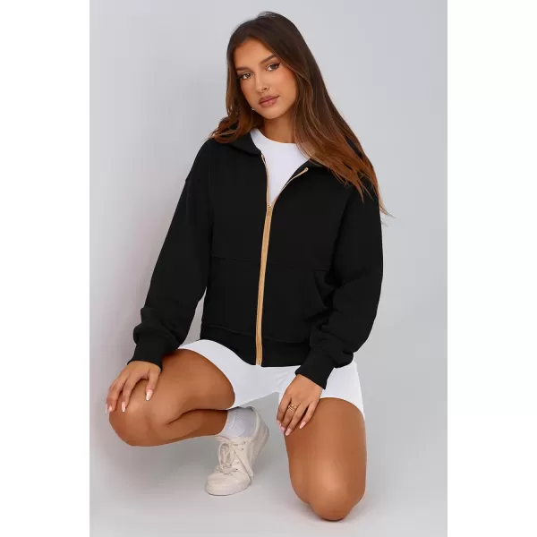 PRETTYGARDEN Womens Zip Up Hoodie Sweatshirt Y2K Fall Fashion Clothes Long Sleeve Loose Fit Pockets Casual Trendy JacketBlack