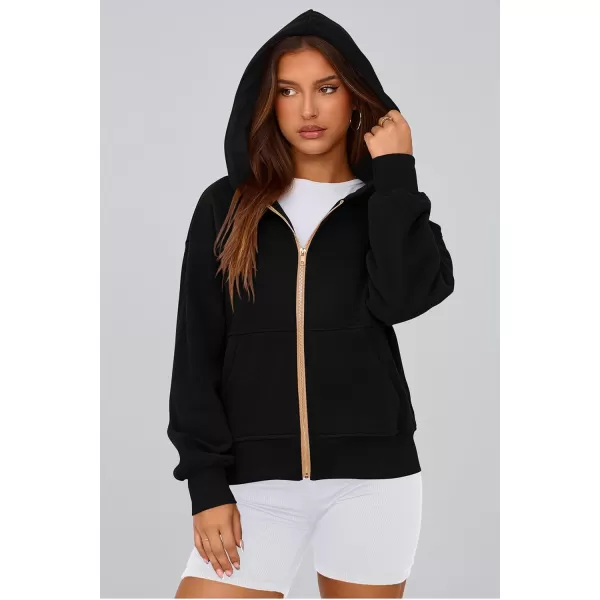 PRETTYGARDEN Womens Zip Up Hoodie Sweatshirt Y2K Fall Fashion Clothes Long Sleeve Loose Fit Pockets Casual Trendy JacketBlack
