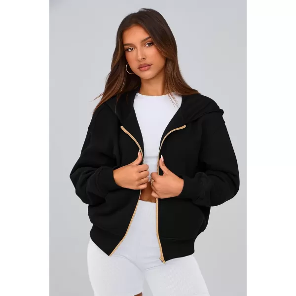 PRETTYGARDEN Womens Zip Up Hoodie Sweatshirt Y2K Fall Fashion Clothes Long Sleeve Loose Fit Pockets Casual Trendy JacketBlack