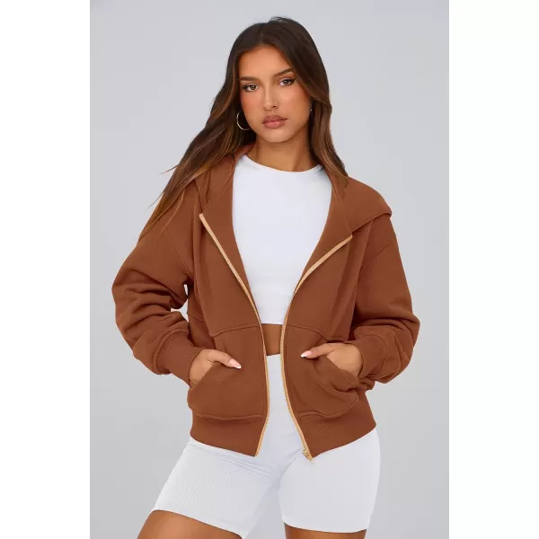 PRETTYGARDEN Womens Zip Up Hoodie Sweatshirt Y2K Fall Fashion Clothes Long Sleeve Loose Fit Pockets Casual Trendy JacketBrown