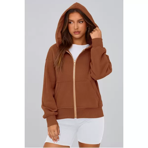 PRETTYGARDEN Womens Zip Up Hoodie Sweatshirt Y2K Fall Fashion Clothes Long Sleeve Loose Fit Pockets Casual Trendy JacketBrown