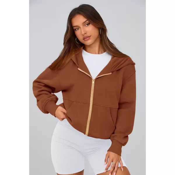 PRETTYGARDEN Womens Zip Up Hoodie Sweatshirt Y2K Fall Fashion Clothes Long Sleeve Loose Fit Pockets Casual Trendy JacketBrown