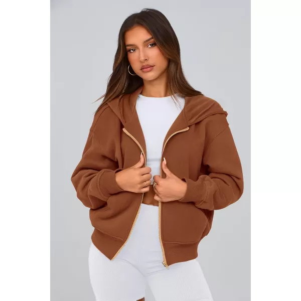 PRETTYGARDEN Womens Zip Up Hoodie Sweatshirt Y2K Fall Fashion Clothes Long Sleeve Loose Fit Pockets Casual Trendy JacketBrown