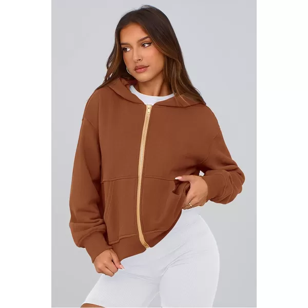 PRETTYGARDEN Womens Zip Up Hoodie Sweatshirt Y2K Fall Fashion Clothes Long Sleeve Loose Fit Pockets Casual Trendy JacketBrown