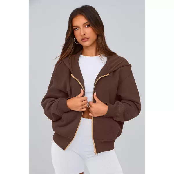 PRETTYGARDEN Womens Zip Up Hoodie Sweatshirt Y2K Fall Fashion Clothes Long Sleeve Loose Fit Pockets Casual Trendy JacketBrown Coffee