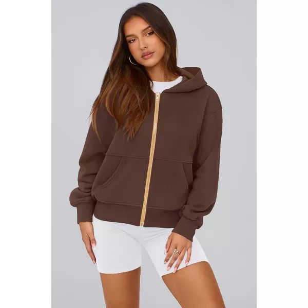 PRETTYGARDEN Womens Zip Up Hoodie Sweatshirt Y2K Fall Fashion Clothes Long Sleeve Loose Fit Pockets Casual Trendy JacketBrown Coffee