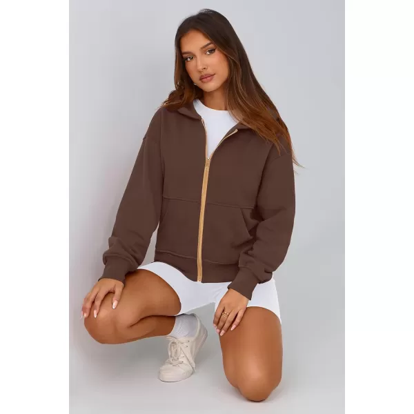 PRETTYGARDEN Womens Zip Up Hoodie Sweatshirt Y2K Fall Fashion Clothes Long Sleeve Loose Fit Pockets Casual Trendy JacketBrown Coffee