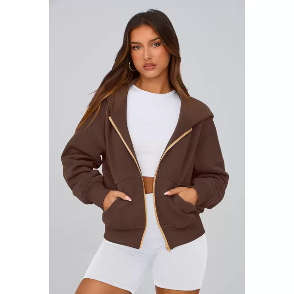 PRETTYGARDEN Womens Zip Up Hoodie Sweatshirt Y2K Fall Fashion Clothes Long Sleeve Loose Fit Pockets Casual Trendy JacketBrown Coffee