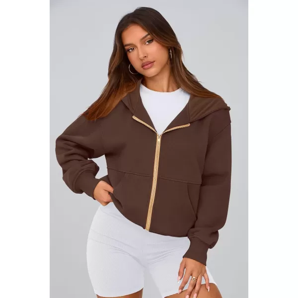 PRETTYGARDEN Womens Zip Up Hoodie Sweatshirt Y2K Fall Fashion Clothes Long Sleeve Loose Fit Pockets Casual Trendy JacketBrown Coffee