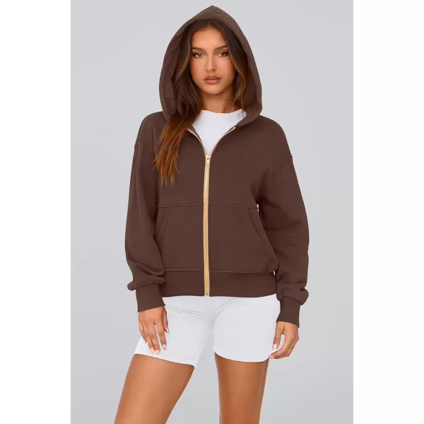 PRETTYGARDEN Womens Zip Up Hoodie Sweatshirt Y2K Fall Fashion Clothes Long Sleeve Loose Fit Pockets Casual Trendy JacketBrown Coffee
