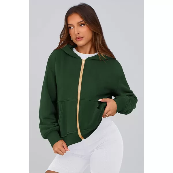 PRETTYGARDEN Womens Zip Up Hoodie Sweatshirt Y2K Fall Fashion Clothes Long Sleeve Loose Fit Pockets Casual Trendy JacketDark Green