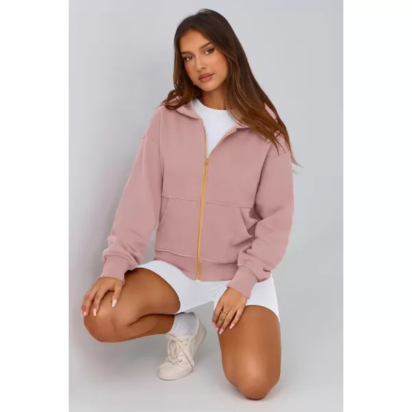 PRETTYGARDEN Womens Zip Up Hoodie Sweatshirt Y2K Fall Fashion Clothes Long Sleeve Loose Fit Pockets Casual Trendy JacketDusty Pink