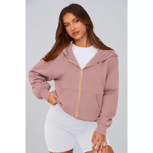 PRETTYGARDEN Womens Zip Up Hoodie Sweatshirt Y2K Fall Fashion Clothes Long Sleeve Loose Fit Pockets Casual Trendy JacketDusty Pink
