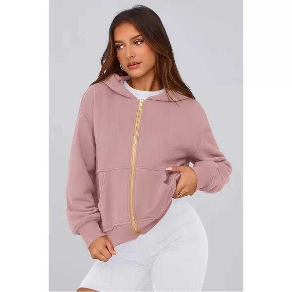 PRETTYGARDEN Womens Zip Up Hoodie Sweatshirt Y2K Fall Fashion Clothes Long Sleeve Loose Fit Pockets Casual Trendy JacketDusty Pink