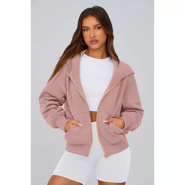 PRETTYGARDEN Womens Zip Up Hoodie Sweatshirt Y2K Fall Fashion Clothes Long Sleeve Loose Fit Pockets Casual Trendy JacketDusty Pink