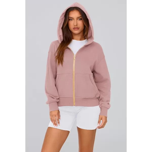 PRETTYGARDEN Womens Zip Up Hoodie Sweatshirt Y2K Fall Fashion Clothes Long Sleeve Loose Fit Pockets Casual Trendy JacketDusty Pink