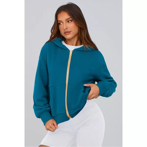 PRETTYGARDEN Womens Zip Up Hoodie Sweatshirt Y2K Fall Fashion Clothes Long Sleeve Loose Fit Pockets Casual Trendy JacketLake Blue