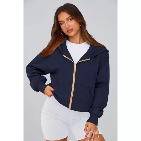 PRETTYGARDEN Womens Zip Up Hoodie Sweatshirt Y2K Fall Fashion Clothes Long Sleeve Loose Fit Pockets Casual Trendy JacketNavy