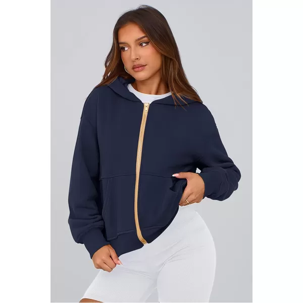PRETTYGARDEN Womens Zip Up Hoodie Sweatshirt Y2K Fall Fashion Clothes Long Sleeve Loose Fit Pockets Casual Trendy JacketNavy
